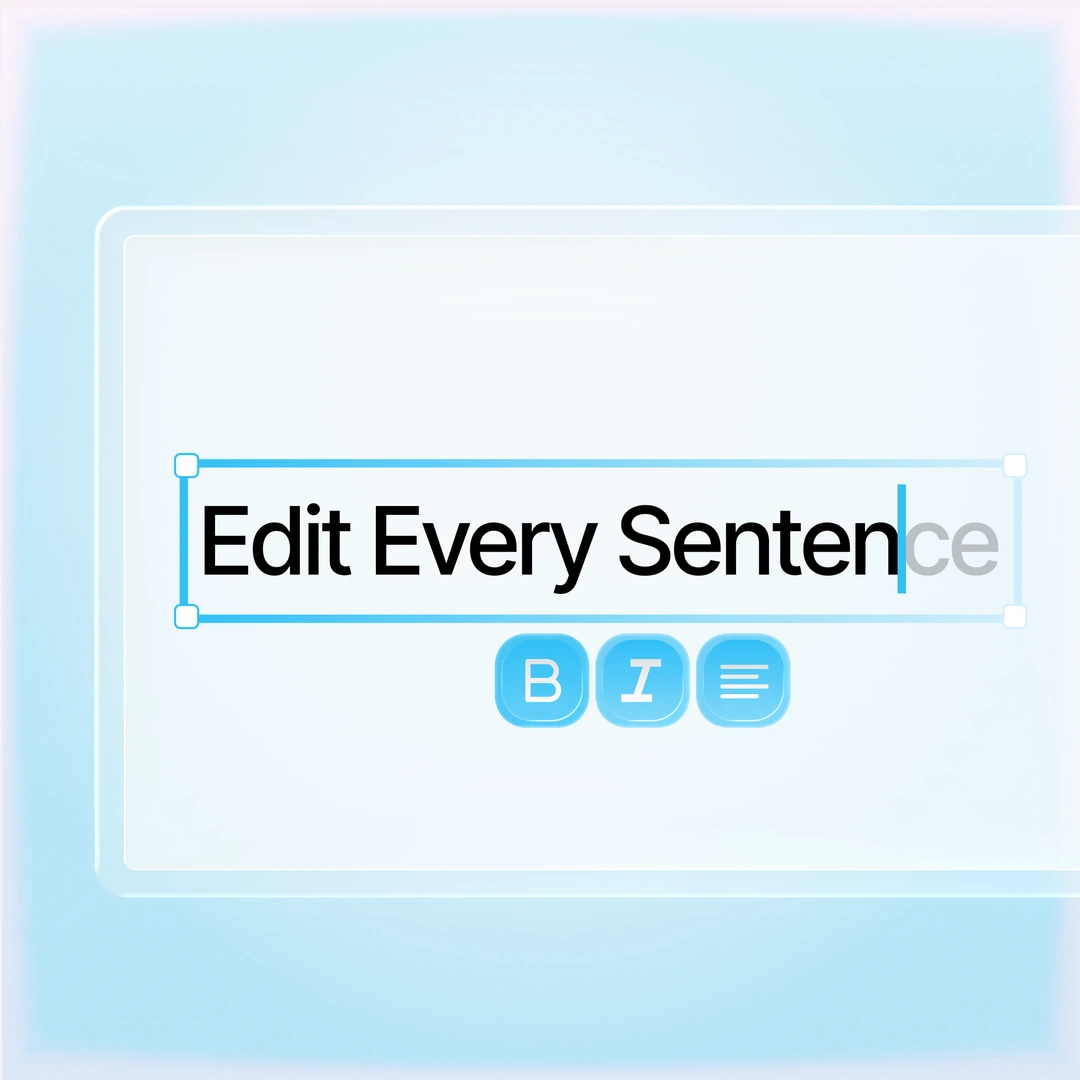 A headline on a page being edited in place, with text controls below it.